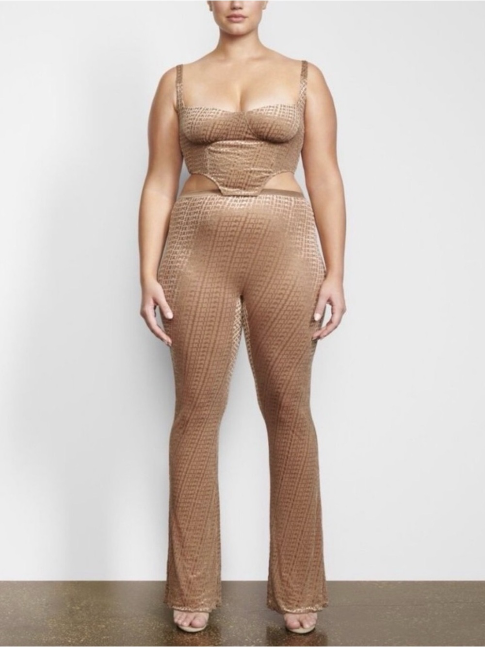 Skims Logo Velvet Textured Two-Piece Set - Bustier Top & High-Waist Pants